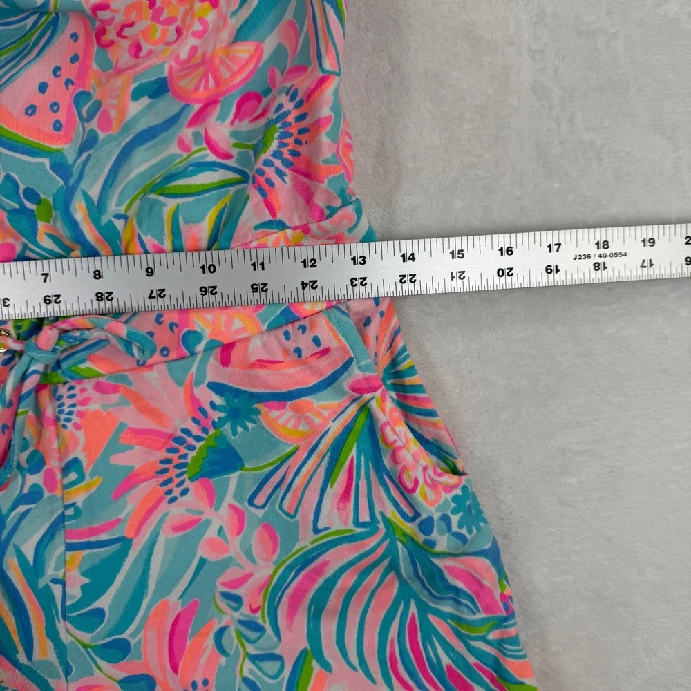 Lilly Pulitzer Donna Strapless Romper XS Pink Blue Floral Scalloped French Terry
